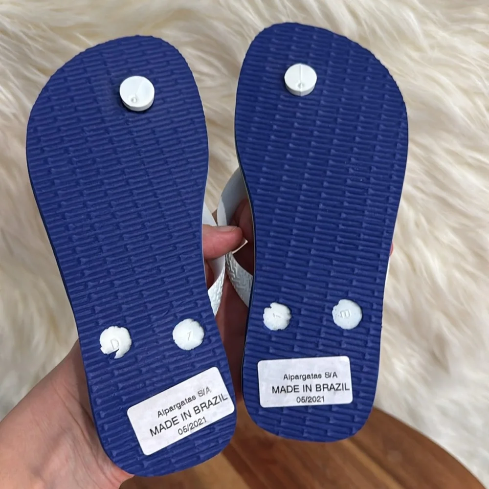 Havaianas Brazil Logo Flip Flops Kids Size 1 Blue White Beach Sandals